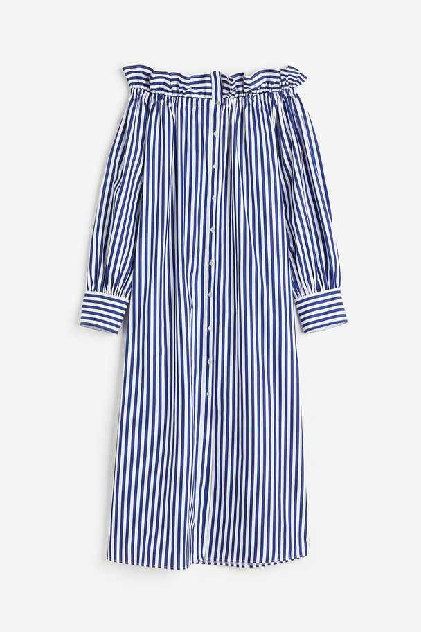 H&M Off Shoulder-kjole Blå/stripet