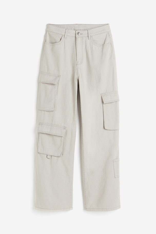 H&M Twill Cargo Trousers Light Greige