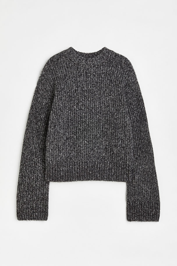 H&M Gerippter Oversized-Pullover Schwarzmeliert
