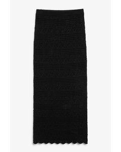 Black Crochet Style Midi Skirt Black