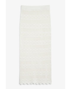 White Crochet Style Midi Skirt White