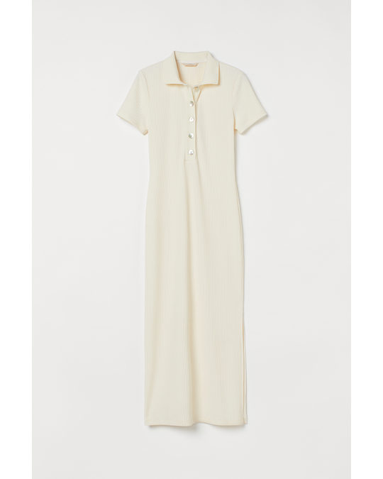 H&M Collared Ribbed Dress Cream