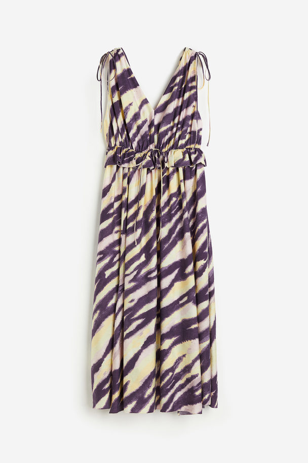 H&M Draped Tie-detail Dress Dark Purple/zebra Print