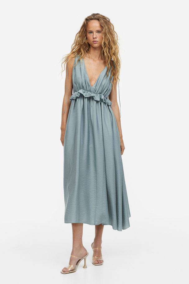 H&M Drapiertes Kleid mit Bindedetails Blaugrau