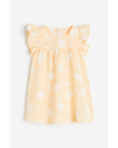 Flutter-sleeve Dress Light Yellow/patterned
