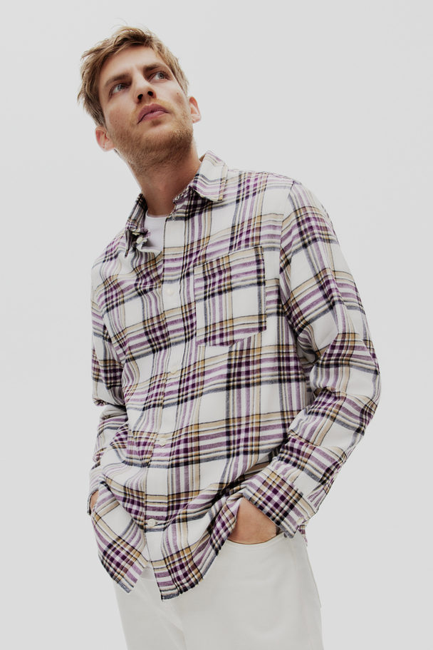 H&M Overhemd - Regular Fit Wit/paars Geruit
