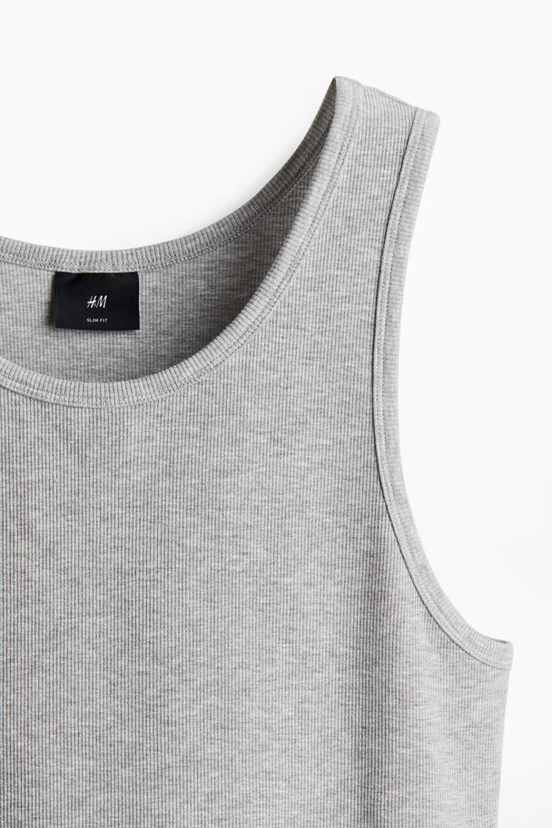 H&M Geribde Tanktop - Slim Fit Grijs Gemêleerd