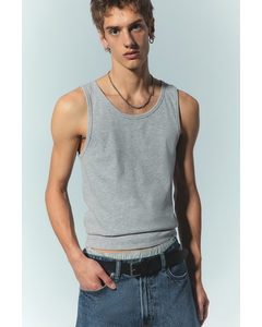 Geribde Tanktop - Slim Fit Grijs Gemêleerd