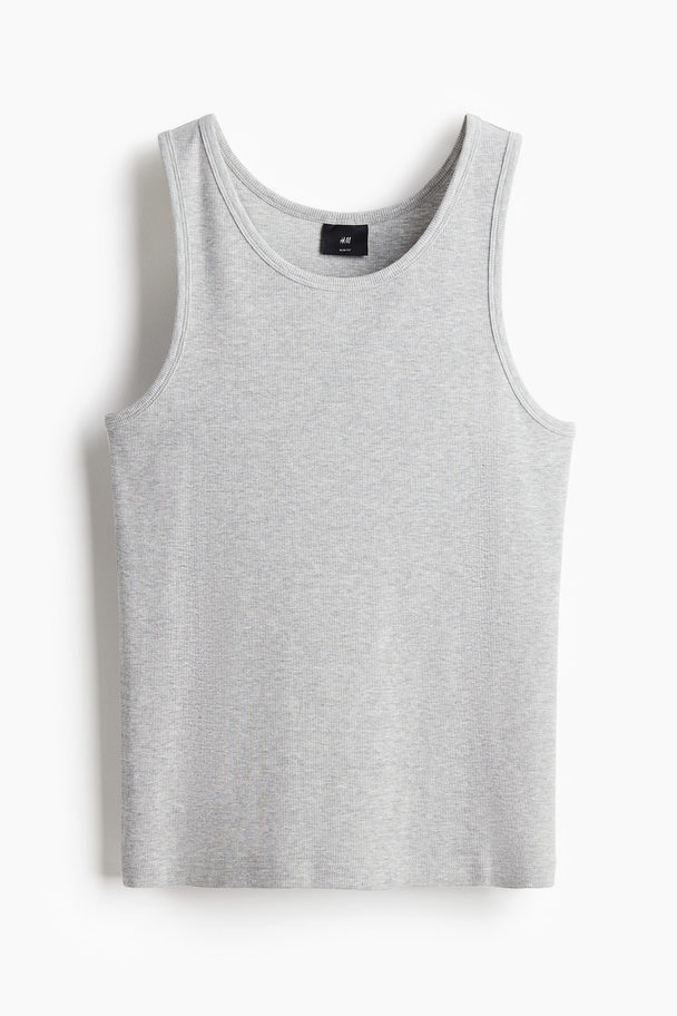 H&M Geribde Tanktop - Slim Fit Grijs Gemêleerd