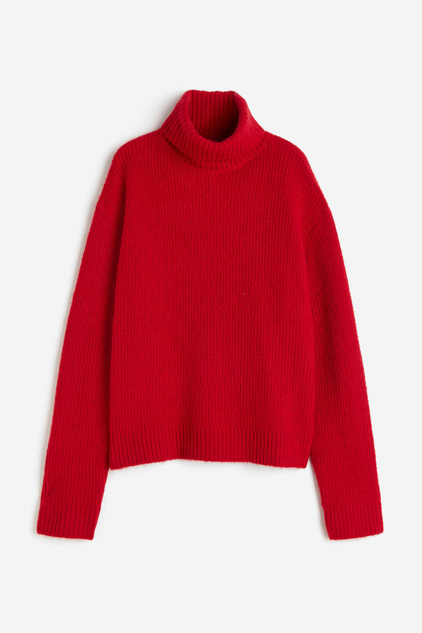 H&M Rib-knit Polo-neck Jumper Red