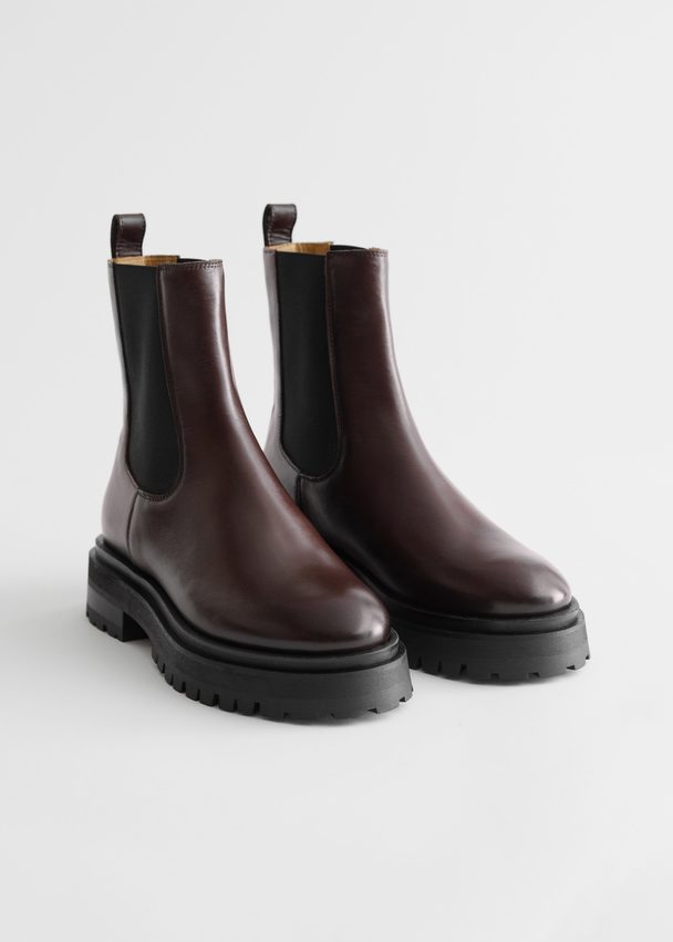 & Other Stories Chunky Leather Chelsea Boots Dark Brown