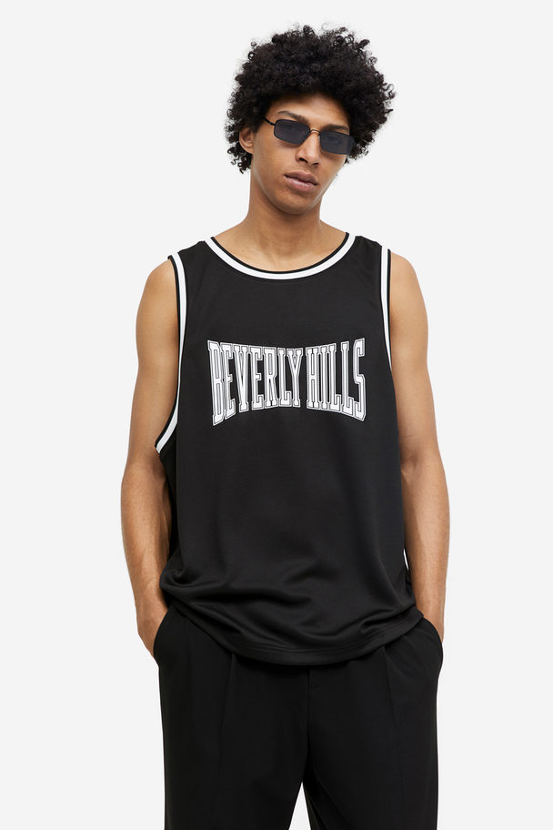 H&M Relaxed Fit Printed Mesh Vest Top Black/beverly Hills