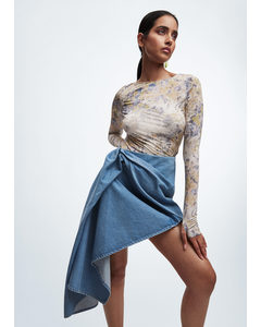 Draped Asymmetric Denim Skirt Light Blue