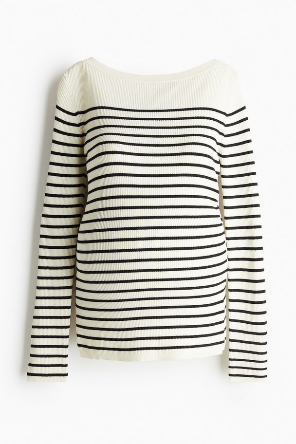 H&M MAMA Gerippter Pullover Weiß/Gestreift