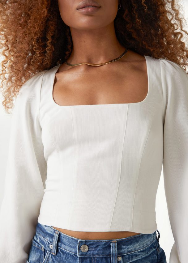 & Other Stories Cut-out Puff Sleeve Top White