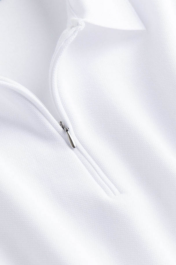 H&M Slim Fit Scuba Zip-top Polo Shirt White