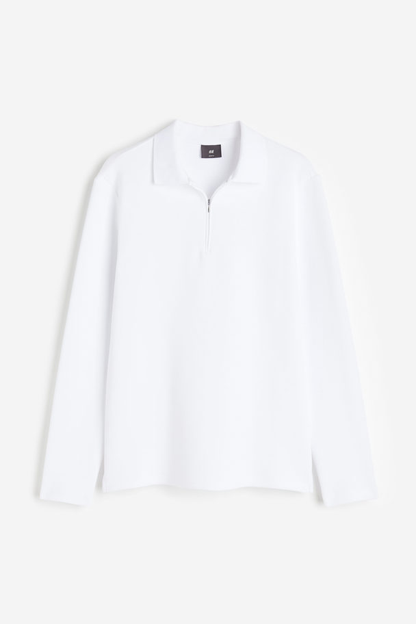 H&M Poloshirt I Scuba Med Lynlås Foroven Slim Fit Hvid