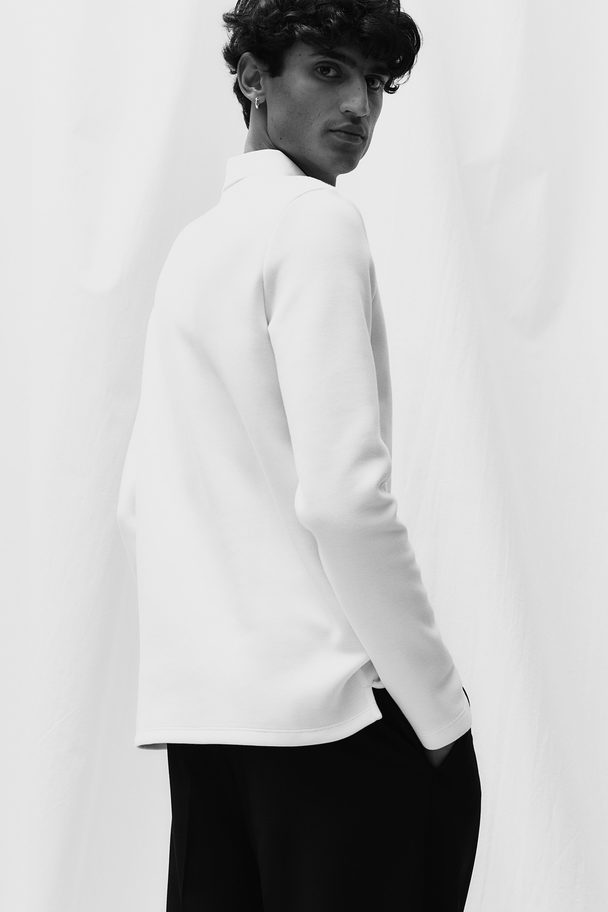 H&M Slim Fit Scuba Zip-top Polo Shirt White