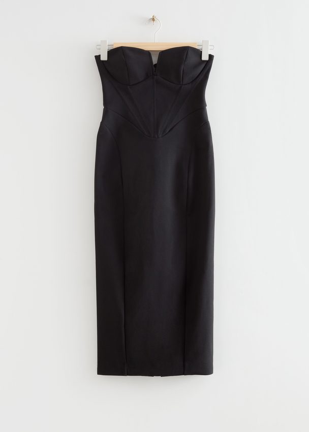 & Other Stories Fitted Corset Midi Dress Black