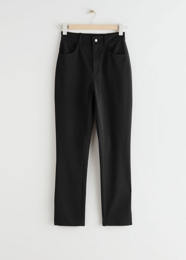 & Other Stories Fitted Side Slit Stretch Trousers Black