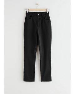Fitted Side Slit Stretch Trousers Black