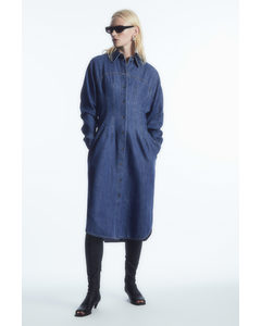 Oversize-skjortklänning I Denim Med Markerad Midja Blå