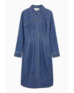 Oversized Waisted Denim Shirt Dress Blue