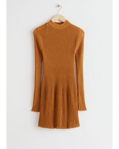 Fitted Glitter Knit Midi Dress Orange Glitter