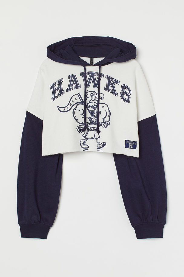 H&M Cropped Hoodie Weiß/Hawks