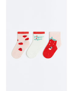 3-pack Anti-slip Socks Light Pink/strawberries