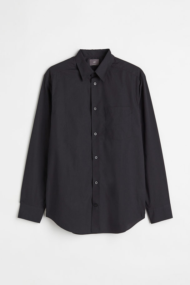 H&M Katoenen Overhemd - Regular Fit Zwart