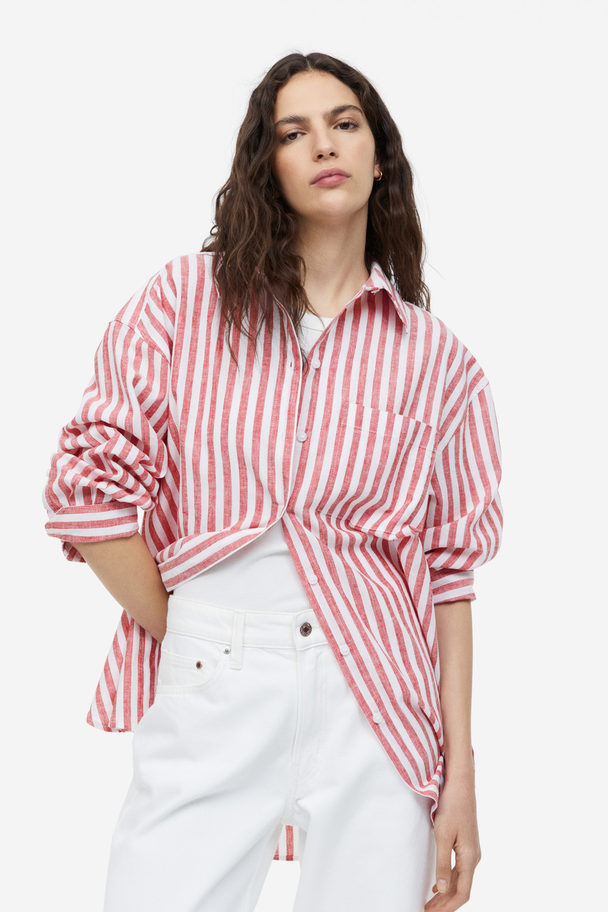 H&M Linen-blend Shirt Red/striped