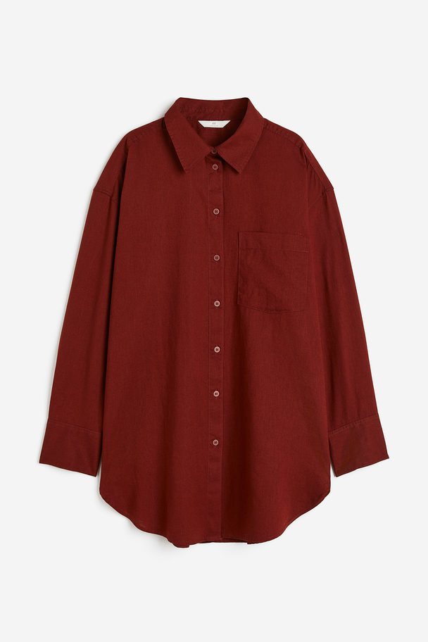 H&M Linen-blend Shirt Rust Red