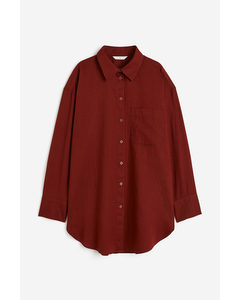 Linen-blend Shirt Rust Red