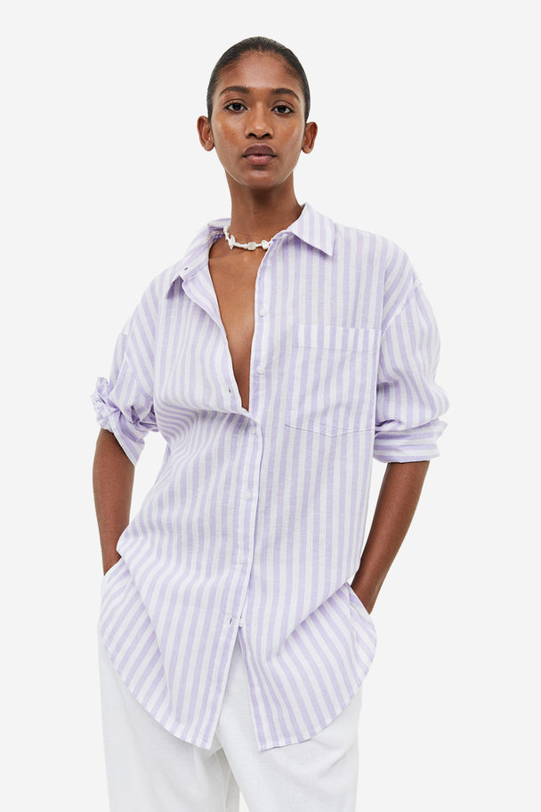 H&M Linen-blend Shirt Lilac/striped