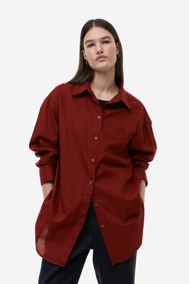 H&M Linen-blend Shirt Rust Red