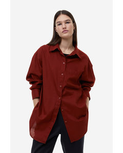 Linen-blend Shirt Rust Red
