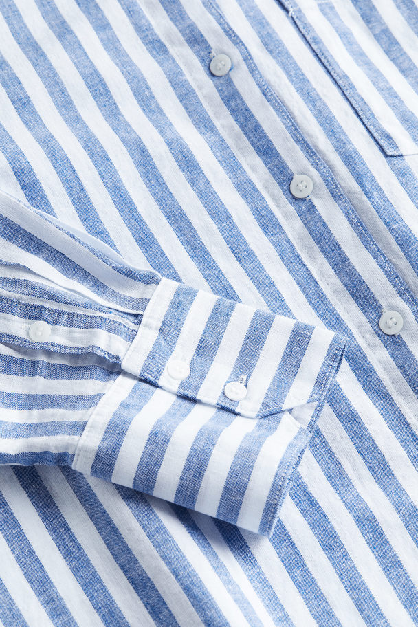 H&M Skjorte I Hørblanding Blå/stribet