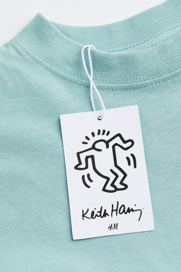 H&M Oversized Printed T-shirt Light Turquoise/keith Haring