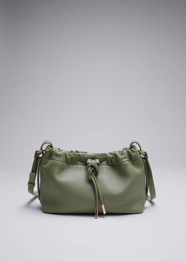 & Other Stories Small Leather Drawstring Tote Green