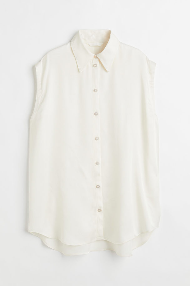 H&M Ermeløs Skjorte I Sateng Cream