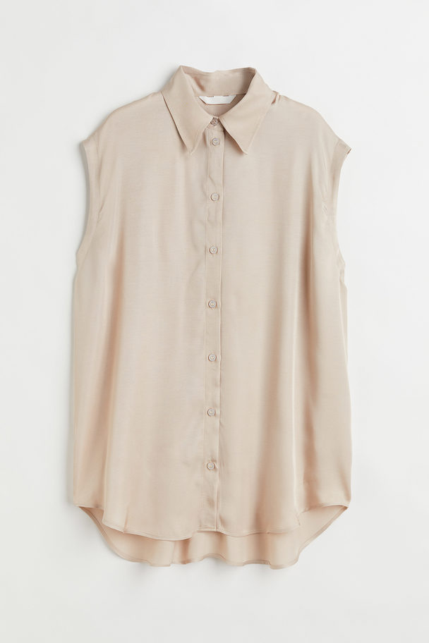H&M Sleeveless Satin Shirt Beige