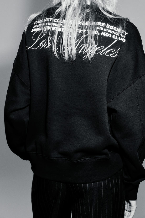 H&M Oversized Sweatshirt Med Motiv Sort/la