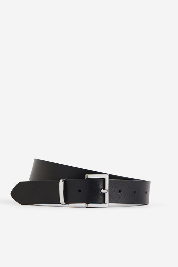 H&M Leather Belt Black/silver-coloured