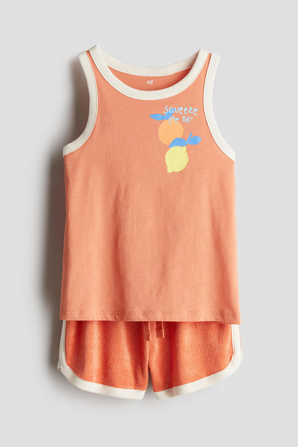 H&M 2-delt Sæt Med Trykt Motiv Orange/squeeze The Day