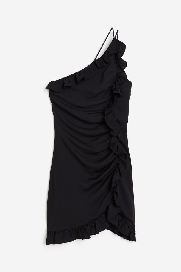 H&M One-Shoulder-Kleid mit Volantbesatz Schwarz