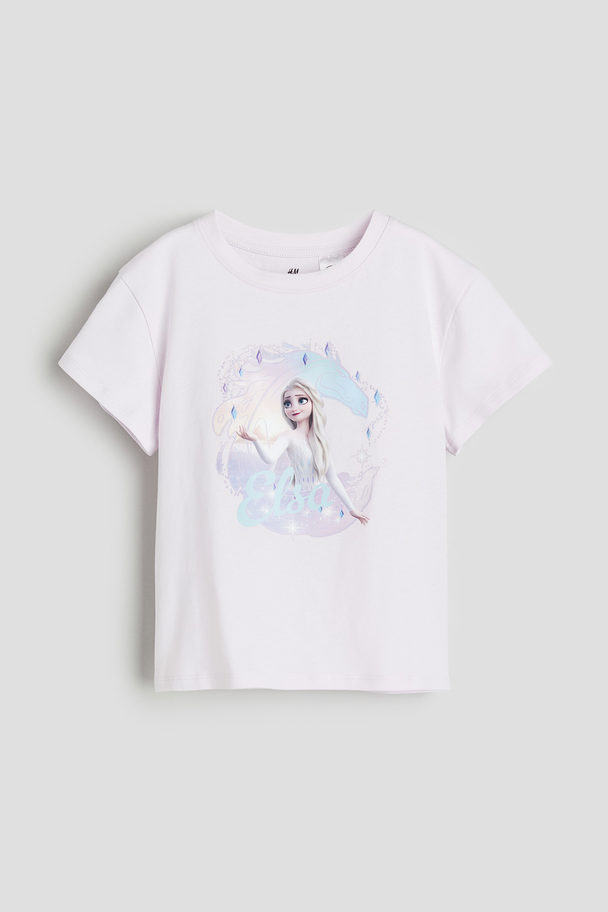 H&M T-shirt Med Tryk Lys Syrenlilla/frost