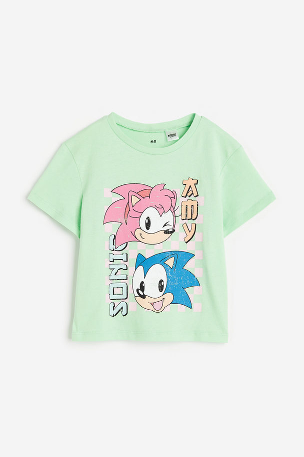 H&M T-Shirt mit Print Mintgrün/Sonic the Hedgehog
