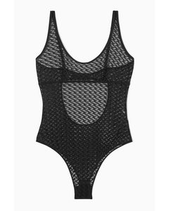 MESH-BODY MIT GEOMETRISCHEM MUSTER SCHWARZ