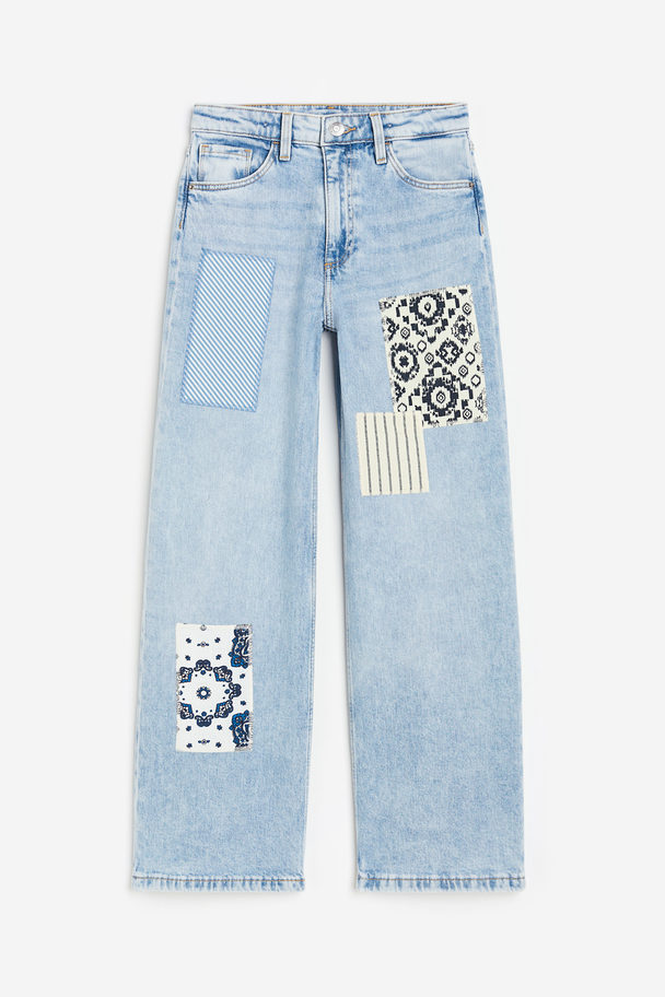 H&M Wide Fit Jeans Light Denim Blue/patches